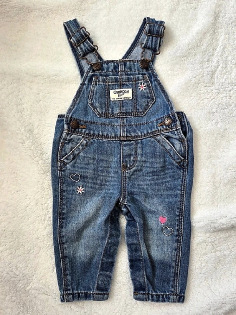 OshKosh B'gosh Embroidered Heart and Flower Denim Overalls